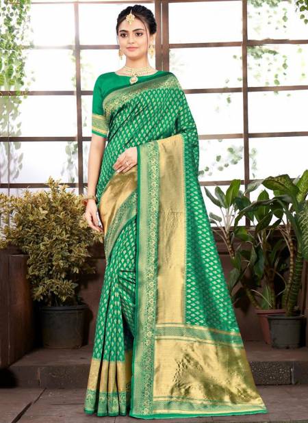 Green Colour ZARI PATTA Heavy Festive Wear Fancy Banarsi Silk Saree Collection S-16004